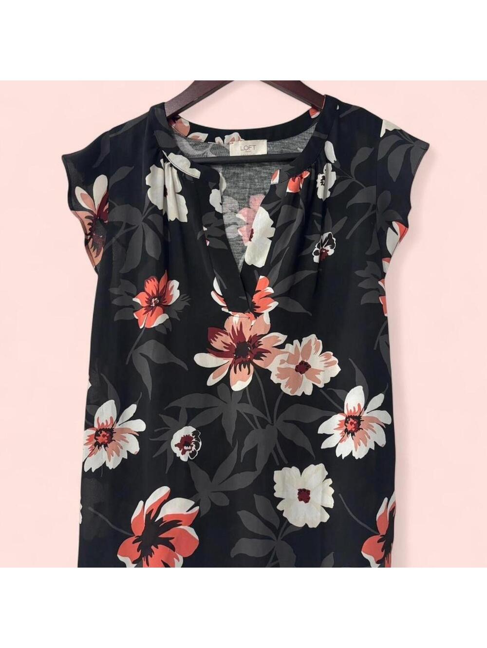 LOFT Black Floral Blouse | Size
